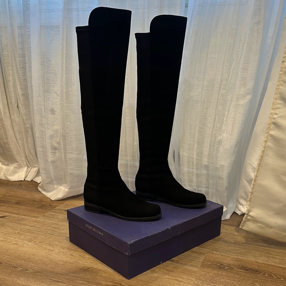 Stuart Weitzman 5050 Black Suede Over-the-Knee Boots